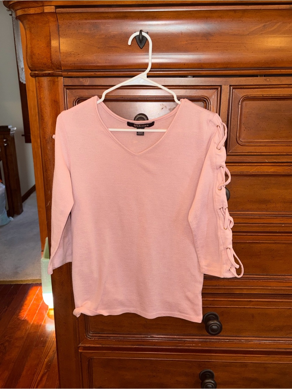 BYdesign Pink Lace-Up Sleeve V-Neck Top Size Medium